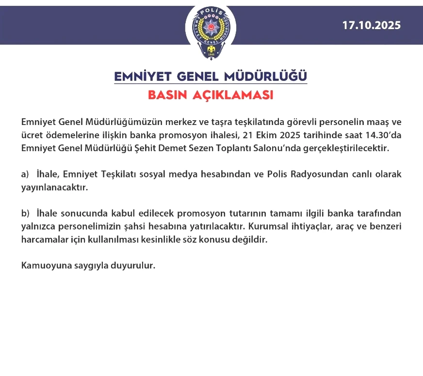EGM PROMOSYON İHALESİ CANLI YAYINLA TAKİP EDİLDİ EGM PROMOSYON İHALESİ CANLI YAYINLA TAKİP EDİLDİ
